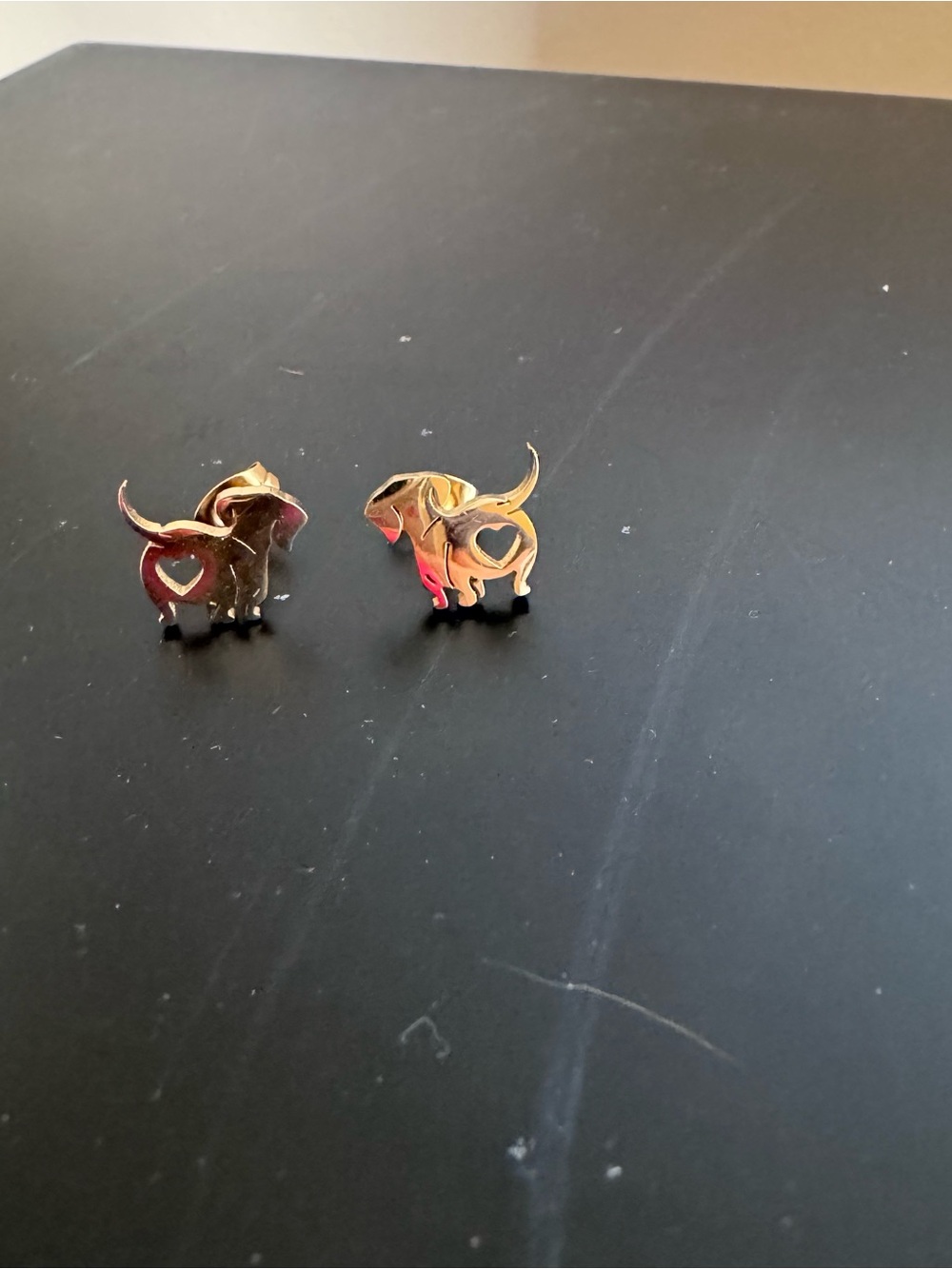 Dachshund Gold Tone  Dog Heart Cutout Stud Earrings